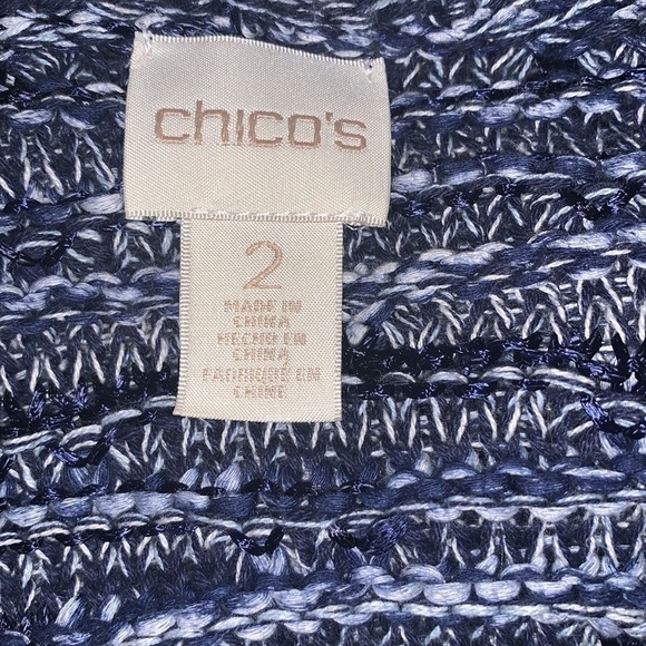 Chico’s Blue Open Front Coverlet Fringe Bottom -Size 2 - Picture 2 of 4